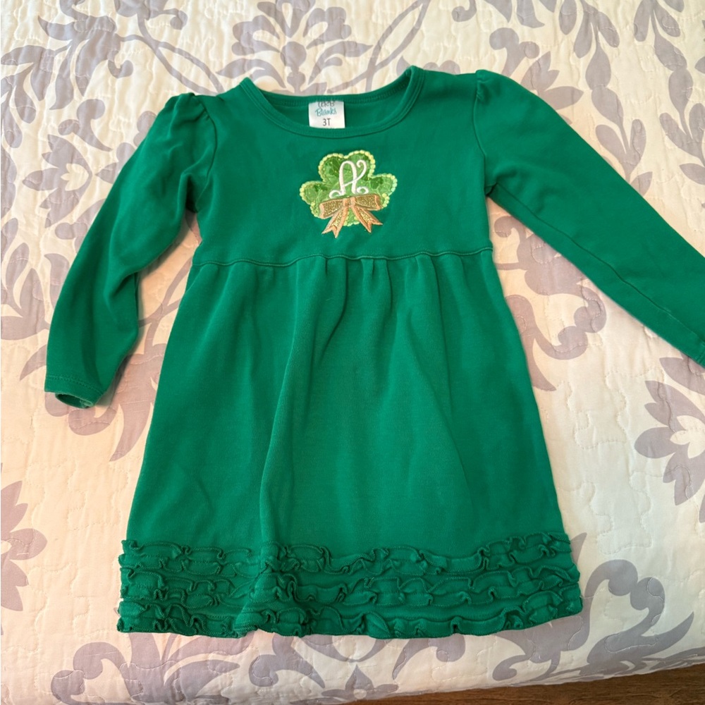 Green Long Sleeve Dress with Shamrock Design